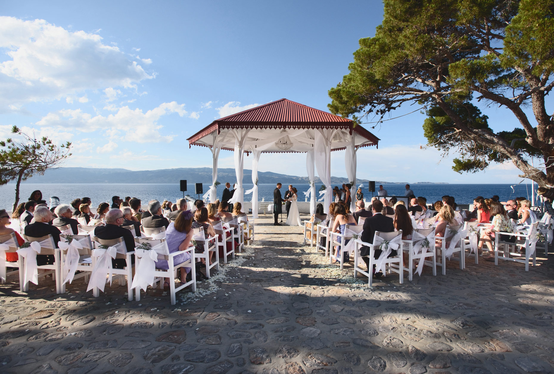 hydra wedding ceremony at sunset restaurant