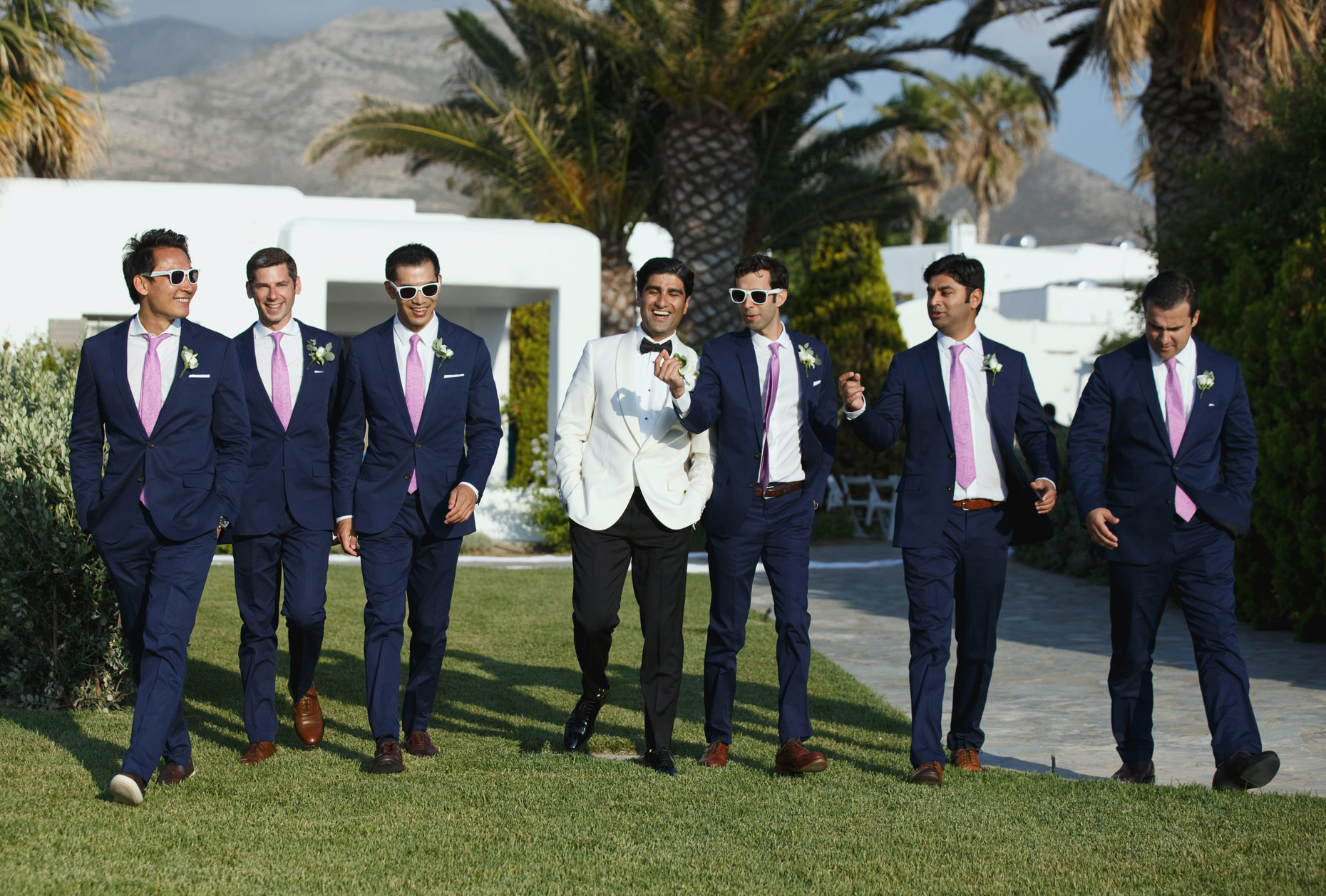 groom and friends at wedding in Paros island 