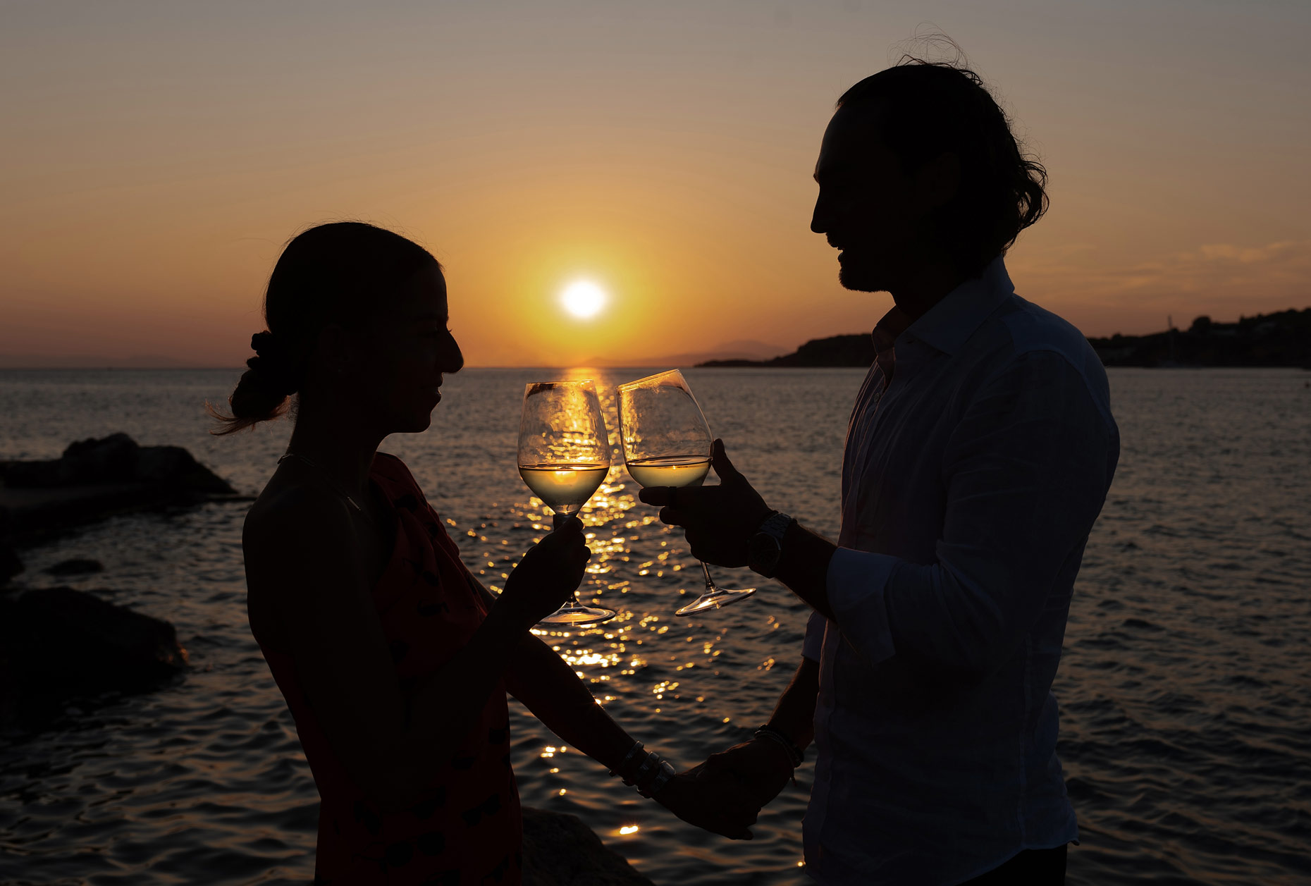 sunset couple shoot in Athens and surprise proposal